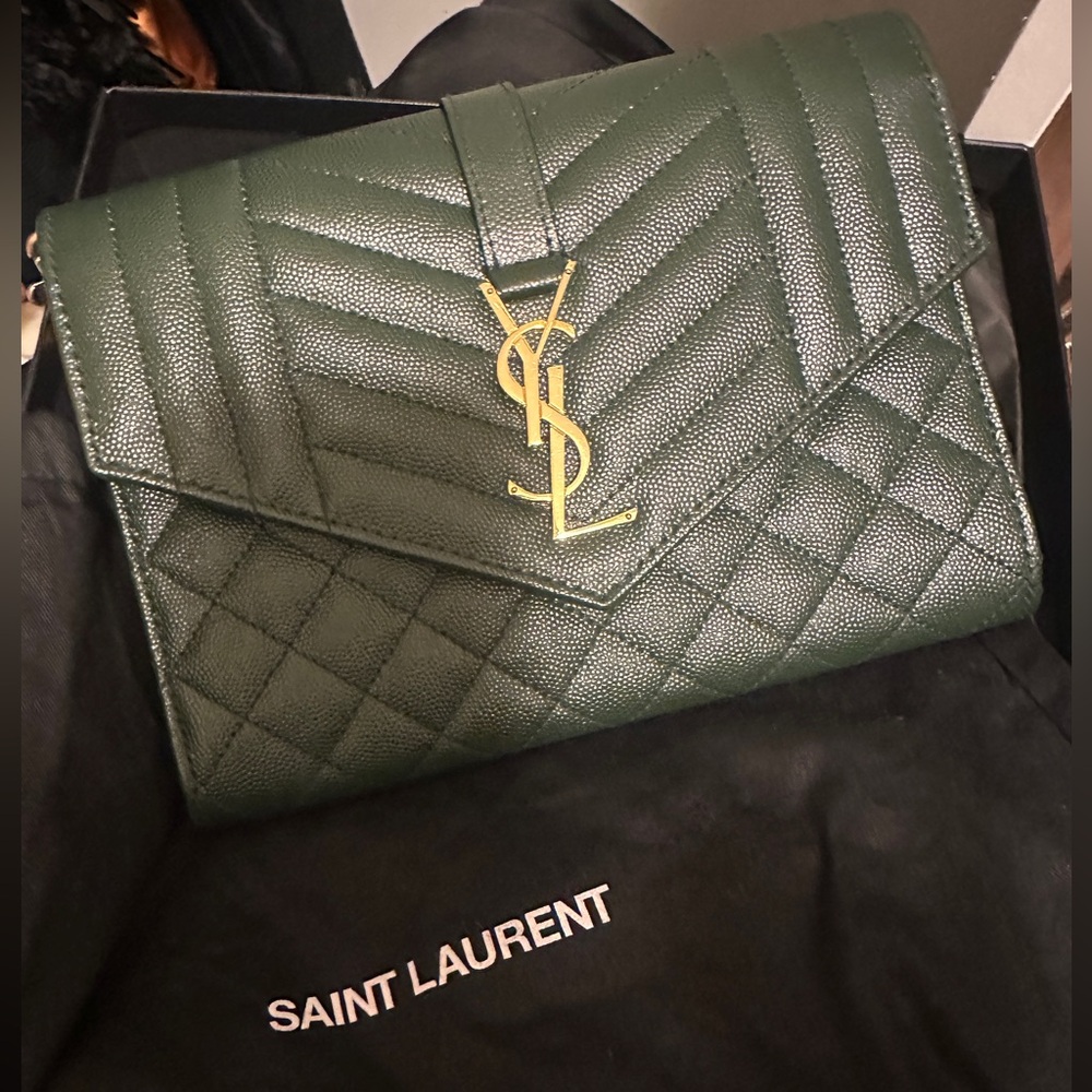 Saint Laurent Green Quilted Leather Bag